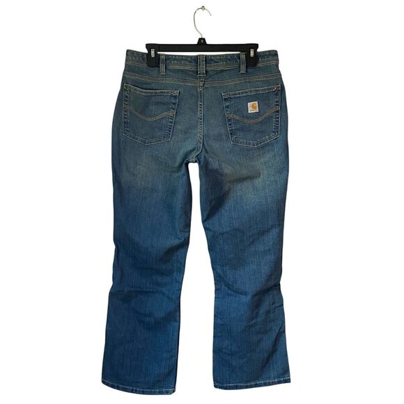 Carhartt Womens Relaxed Fit Bootcut Jeans Size 10 Short Blue Denim 5-Pockets - Picture 3 of 6